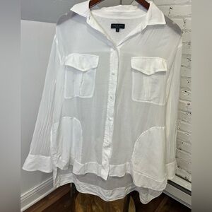 rag & bone Florian Tunic White Sheer Button Down Shirt Oversized Size Large